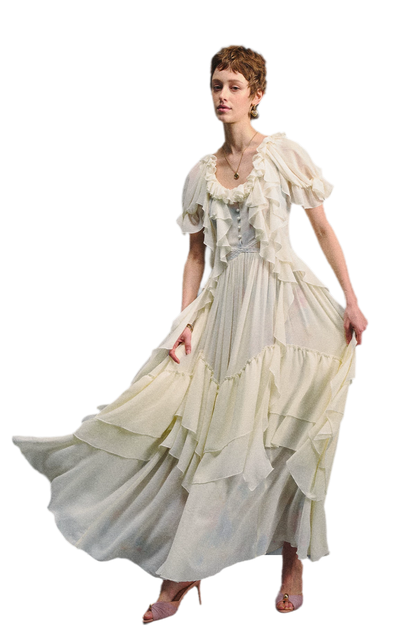 Ruffled Lace Chiffon Dress