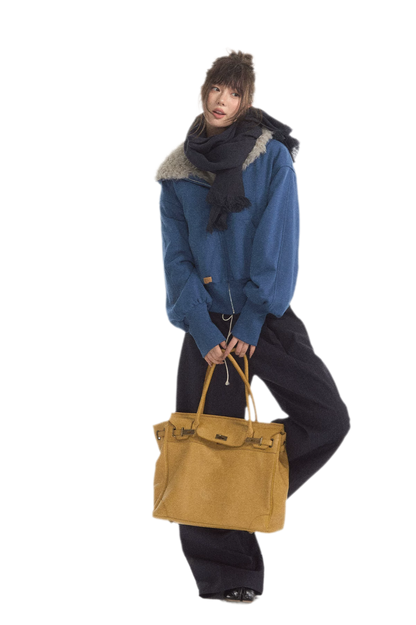 Fuzzy Hooded Cropped Puffer Jacket