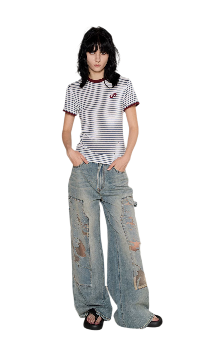 Lyocell Contrast Ribbed T-Shirt