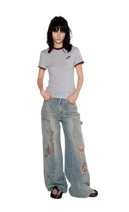 Lyocell Contrast Ribbed T-Shirt