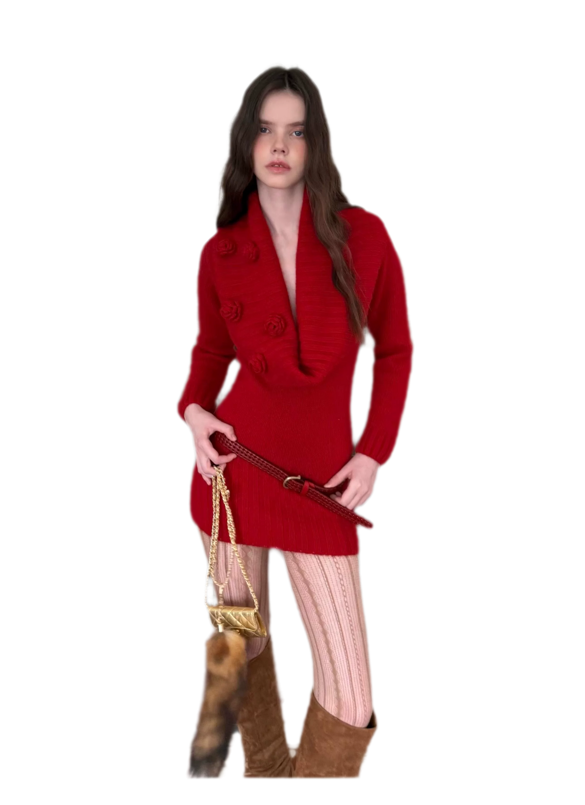Chunky Knit Cowl Neck Dress