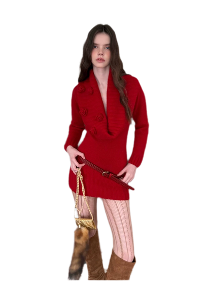Chunky Knit Cowl Neck Dress