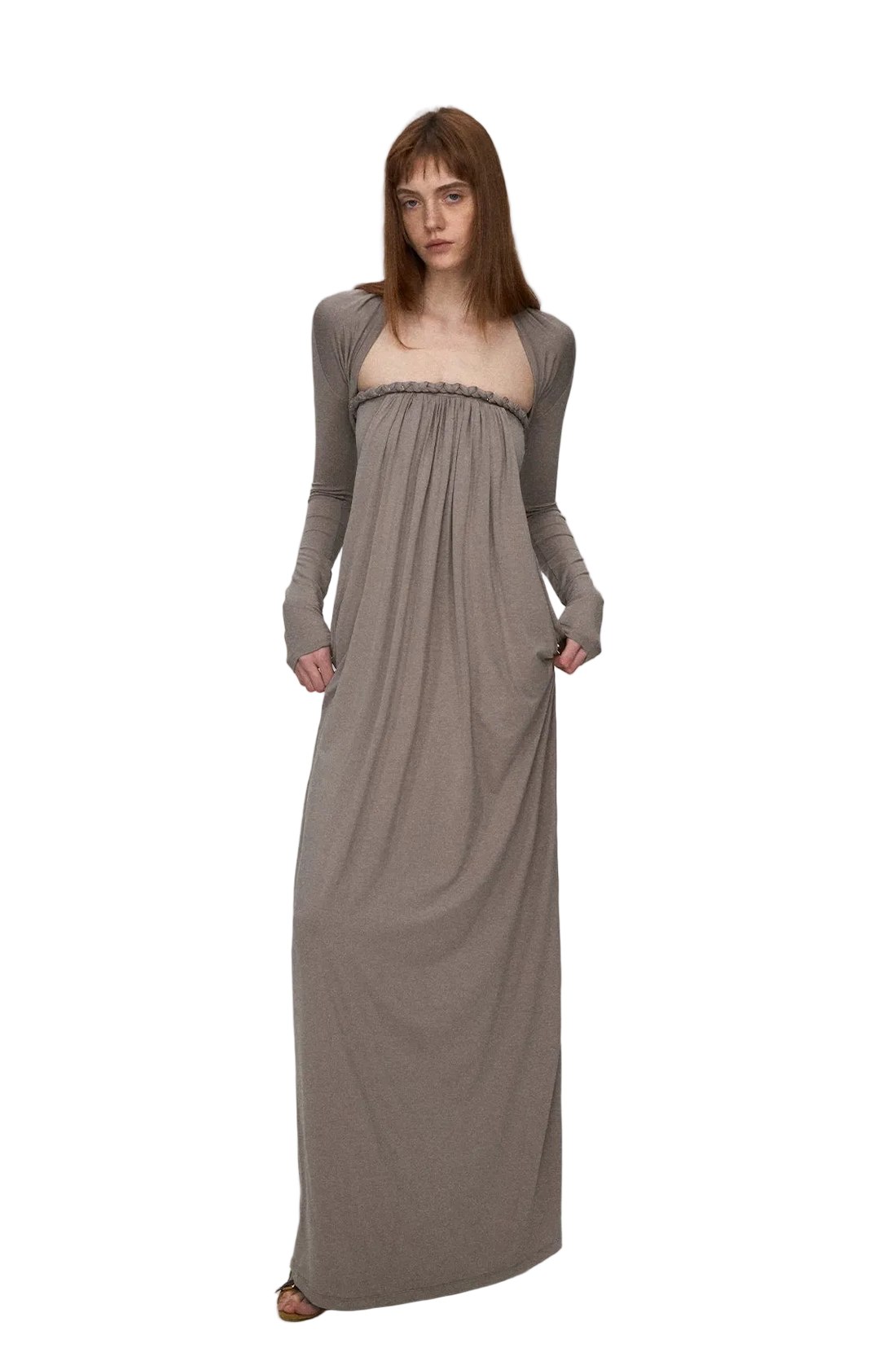 Sculptural 93% Lyocell Pleated Long Dress