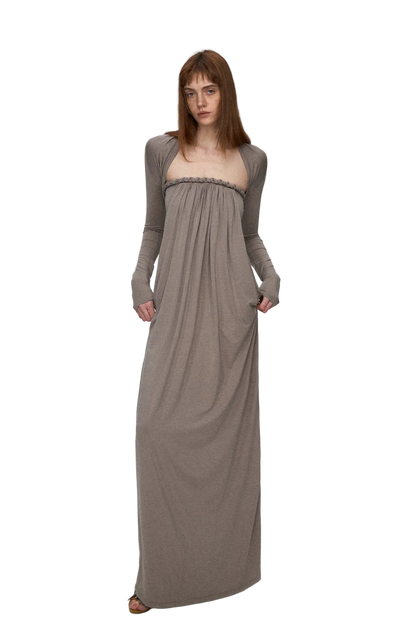 Sculptural 93% Lyocell Pleated Long Dress