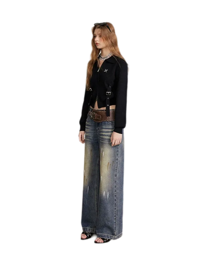 Vintage Cropped Zip Cardigan