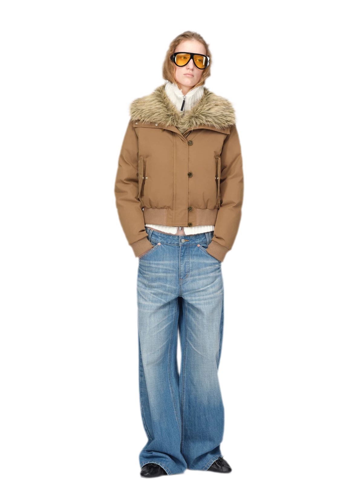 Glänzende kurze Daunen-Steppjacke