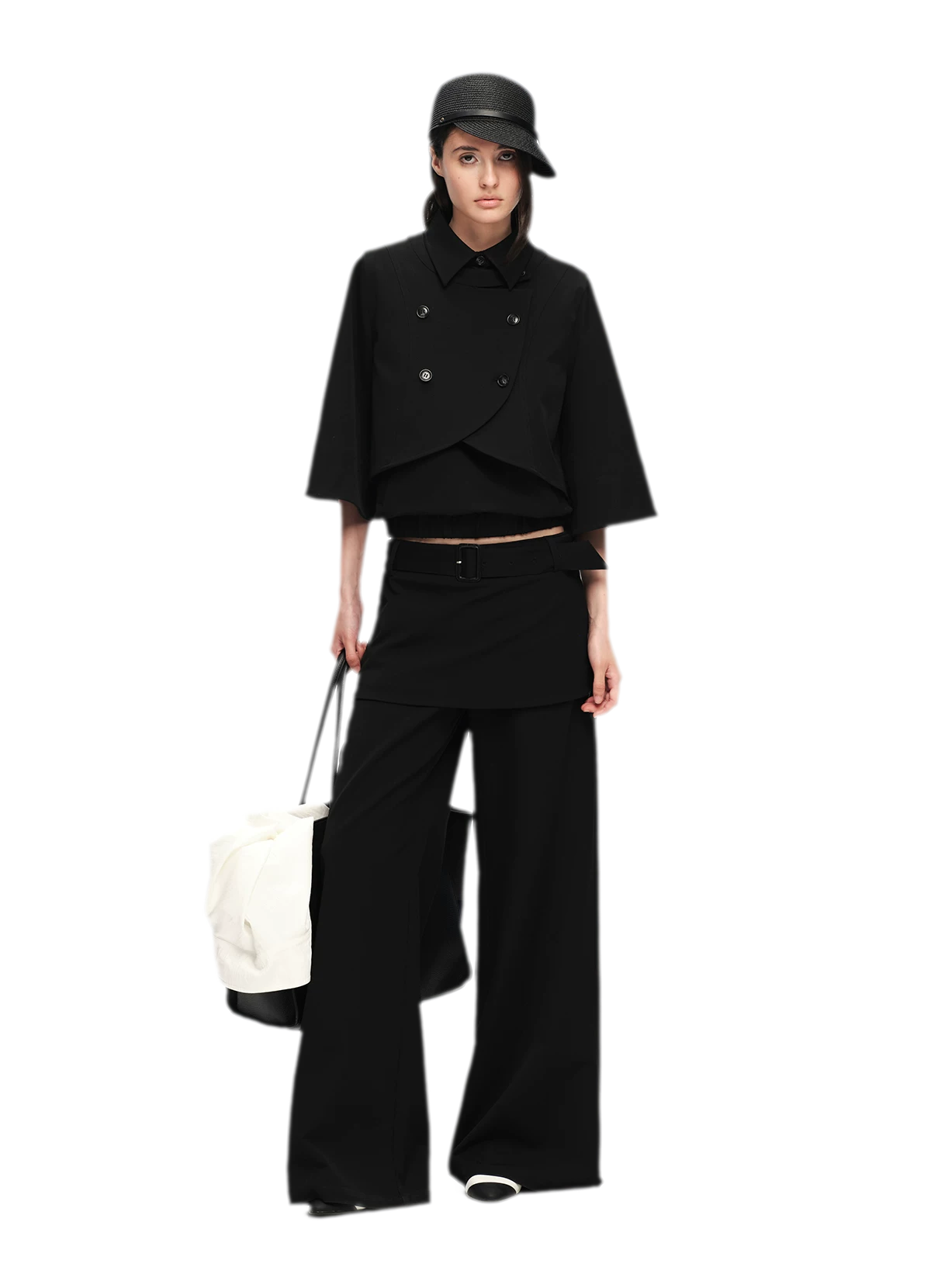 Structured Faux-Layer Wide-Leg Trousers