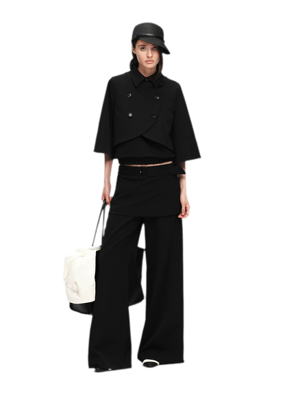 Structured Faux-Layer Wide-Leg Trousers