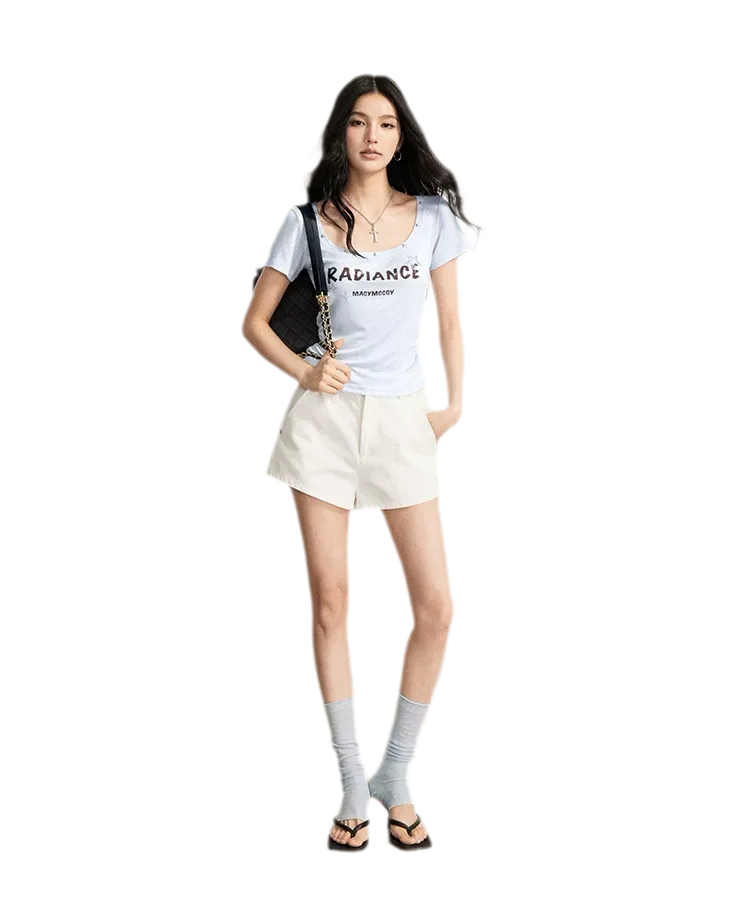 Rhinestone Cotton Summer Shorts