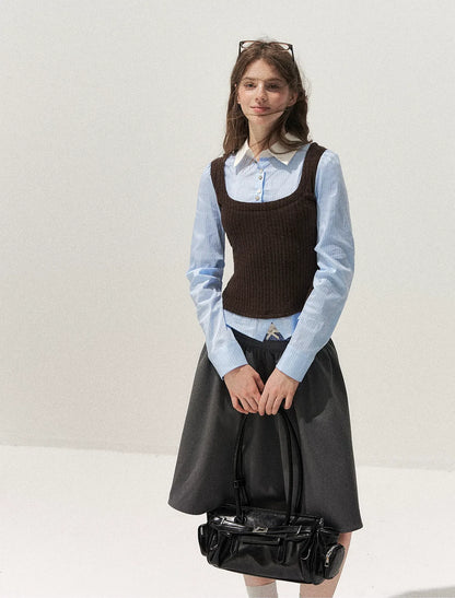 Cable-Knit Layered Shirt Vest