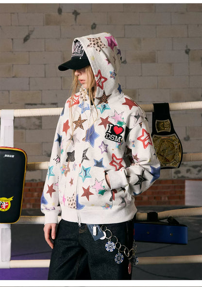 Star Print Loose Fit Hoodie