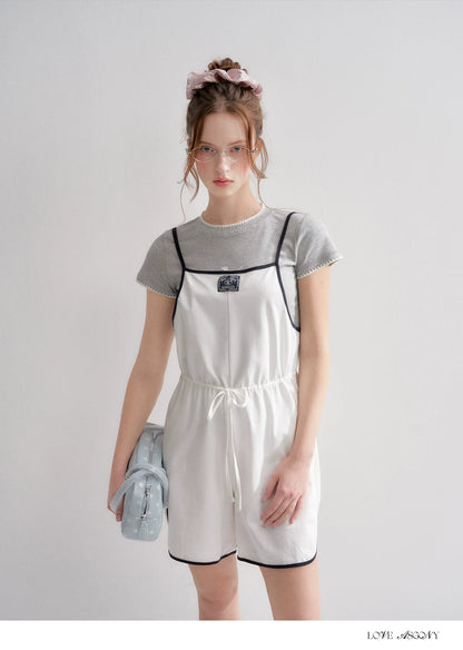 Contrast Piping Drawstring Waist Jumpsuit