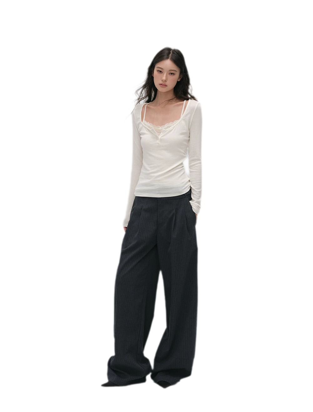 Pinstriped Pleated Wide-Leg Trousers