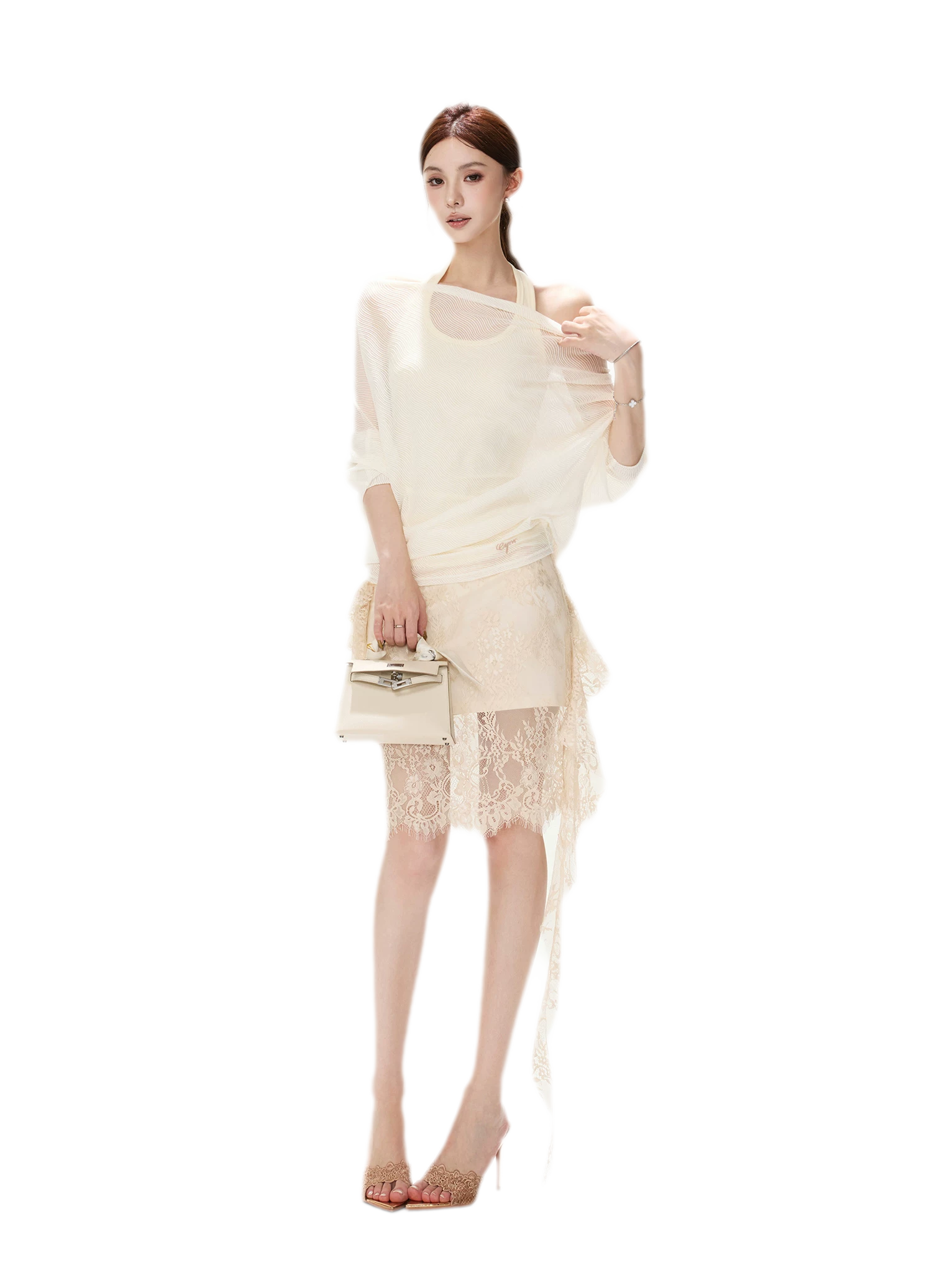 Eyelash Lace Asymmetric Skirt