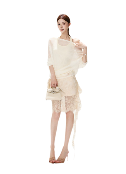 Eyelash Lace Asymmetric Skirt