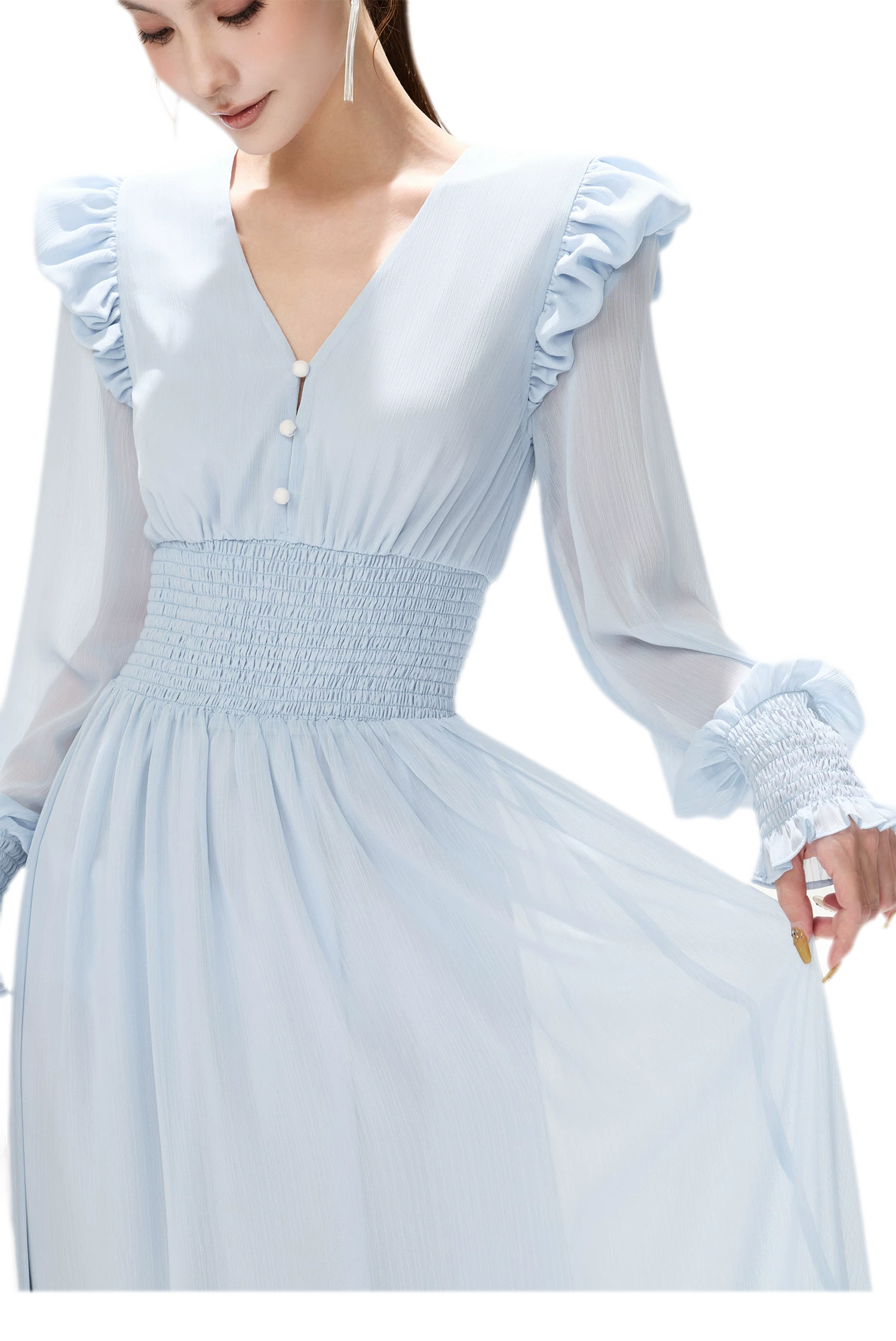 Textured Ruffle V-Neck Dress