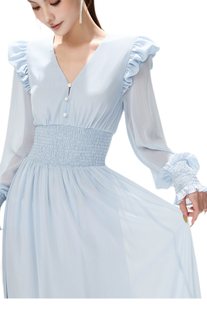 Textured Ruffle V-Neck Dress