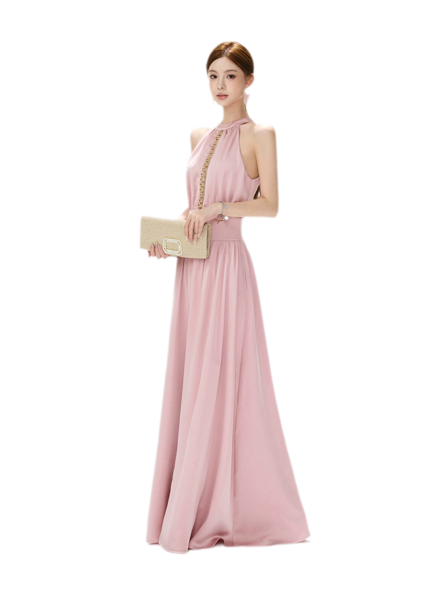 Rhinestone Halter Maxi Dress