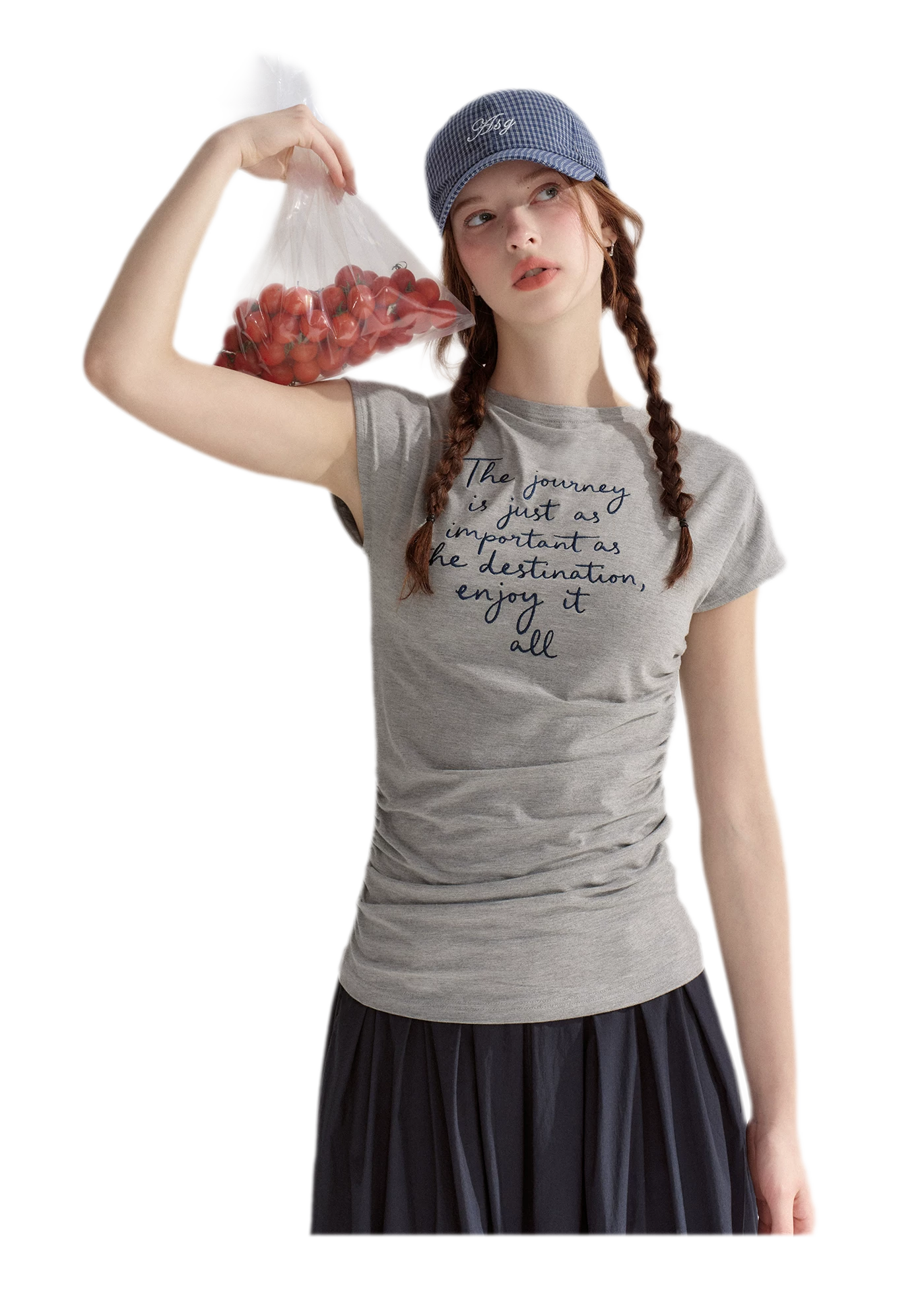 Ruched Embroidered Sleeve T-Shirt