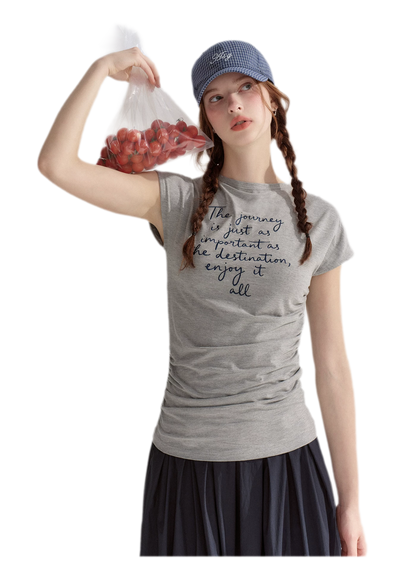 Ruched Embroidered Sleeve T-Shirt