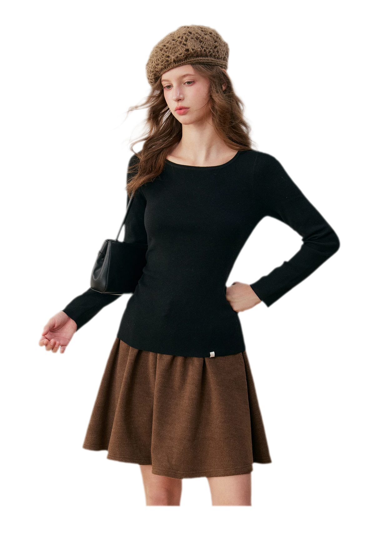 울 혼방 체크 러플 스커트