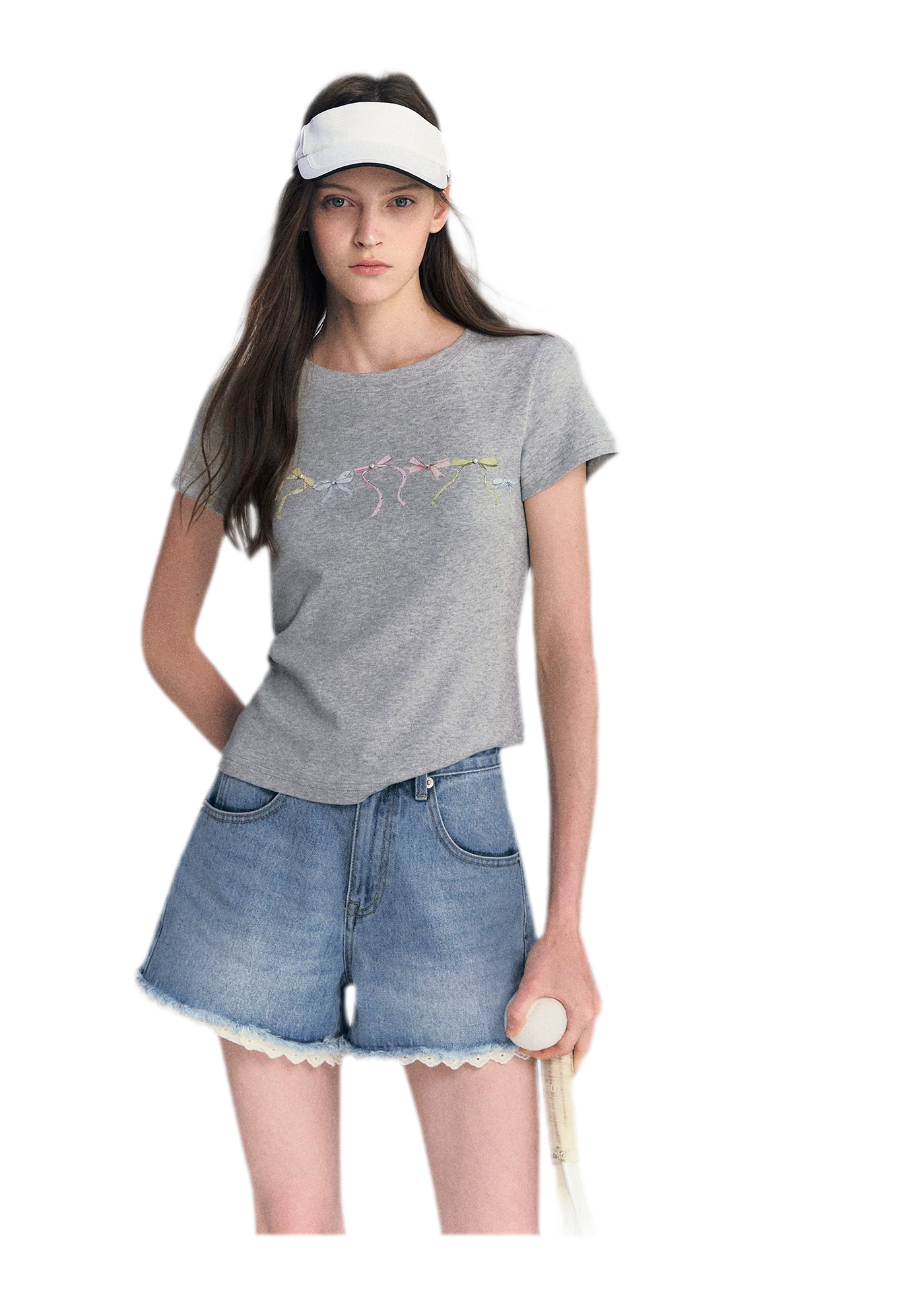 Lace Trim Washed Denim Shorts