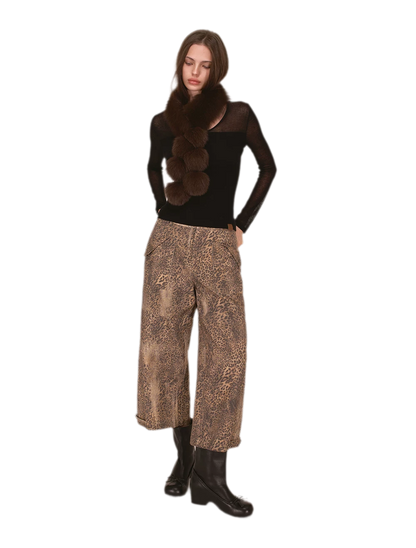 Distressed Leopard Wide-Leg Jeans