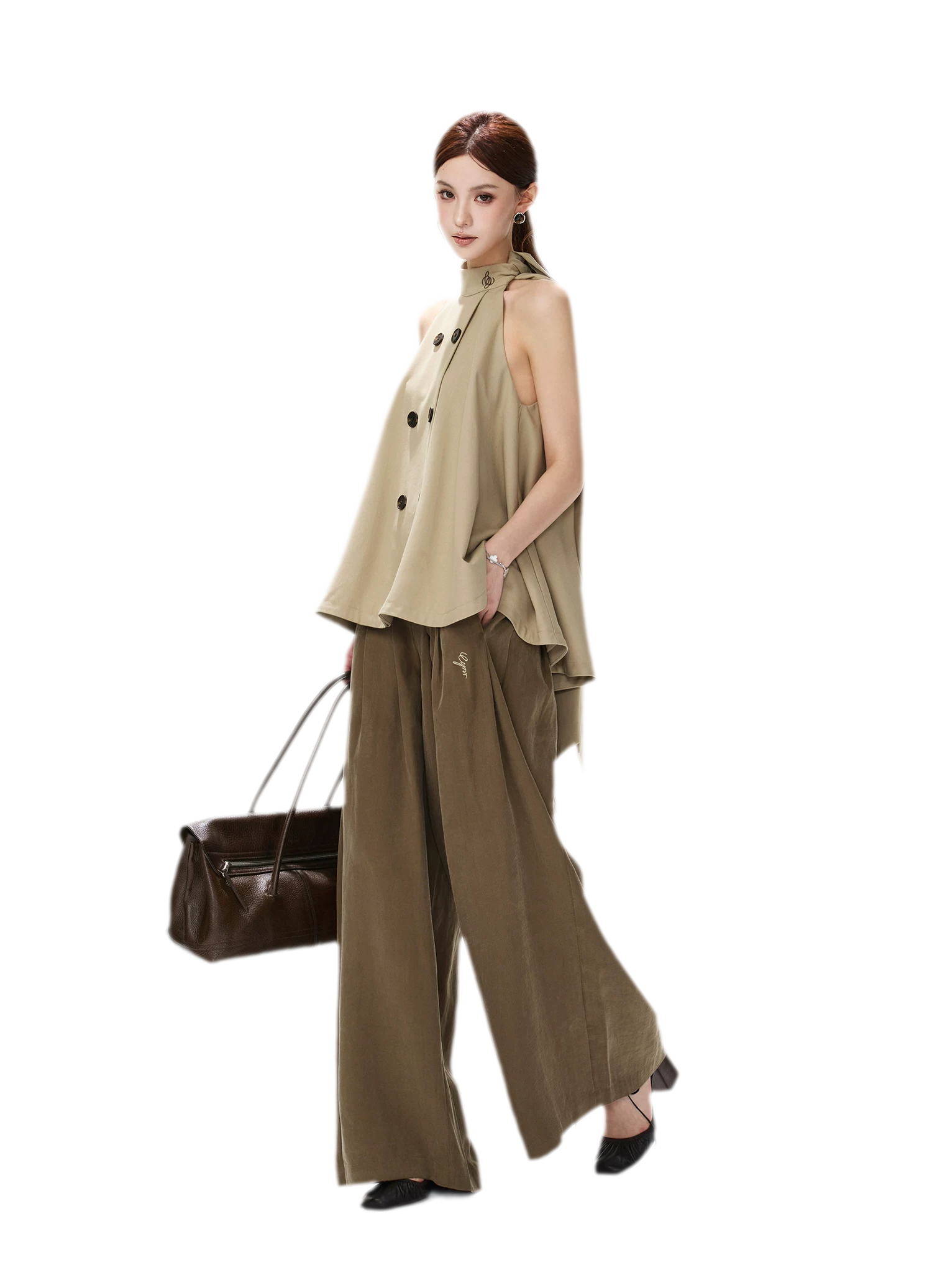 Twill Asymmetric Halter Top