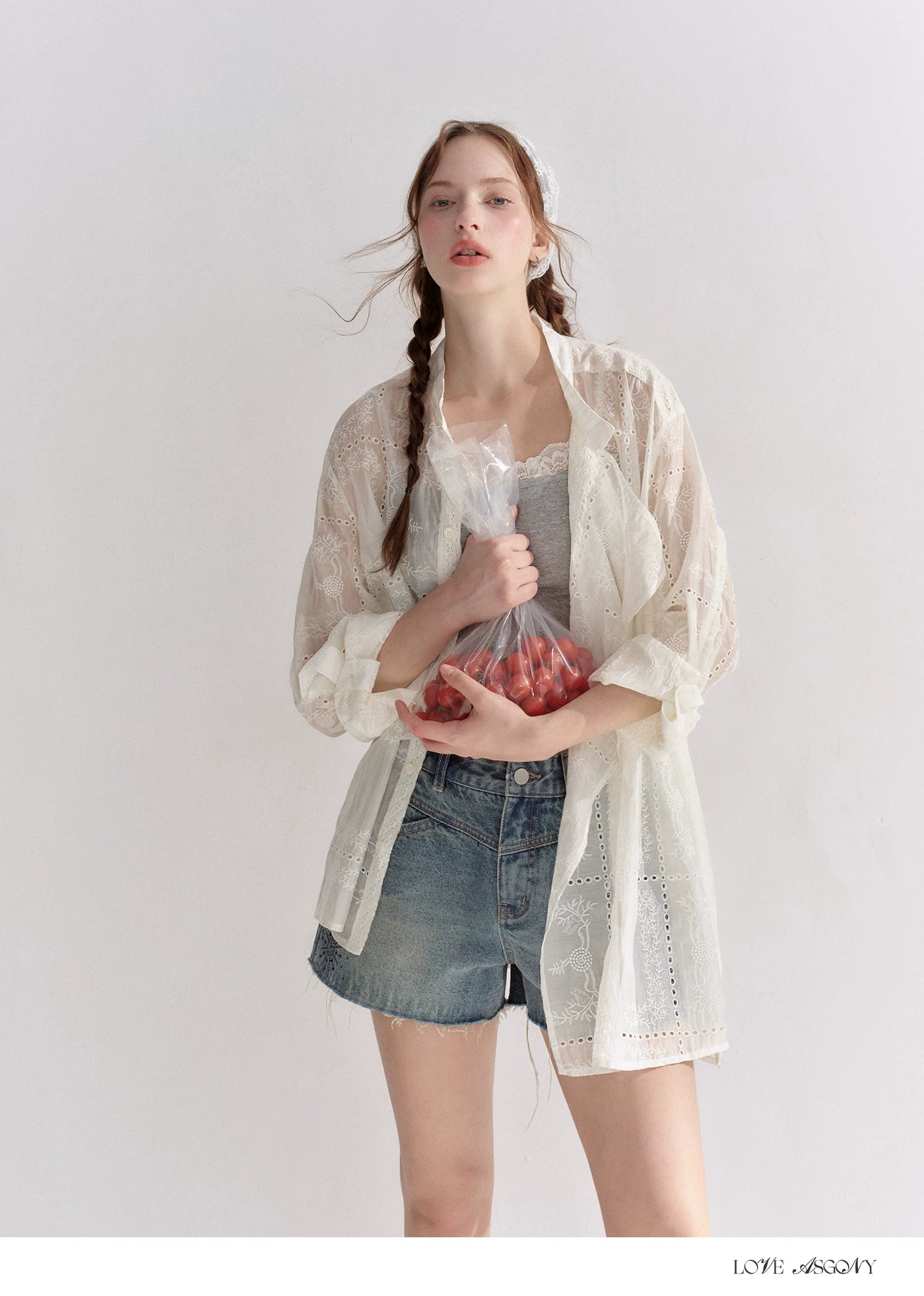 Hollow Embroidered Long Sleeve Sun Protection Shirt