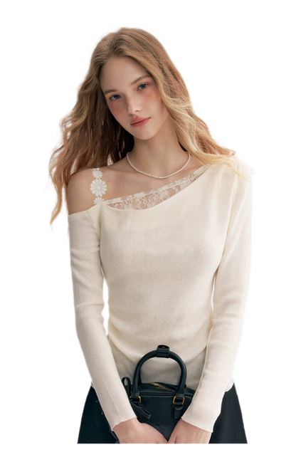 Lace Asymmetric Knit Top