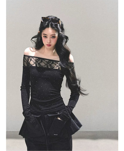 Off-Shoulder Lace Dot Tee