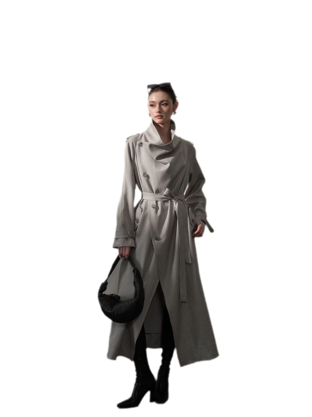 Silver-Thread Striped Long Trench Coat