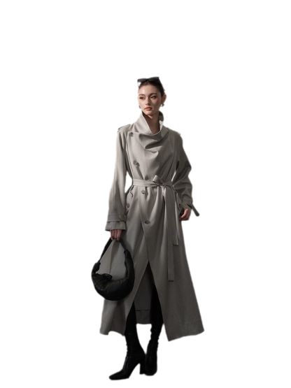 Silver-Thread Striped Long Trench Coat