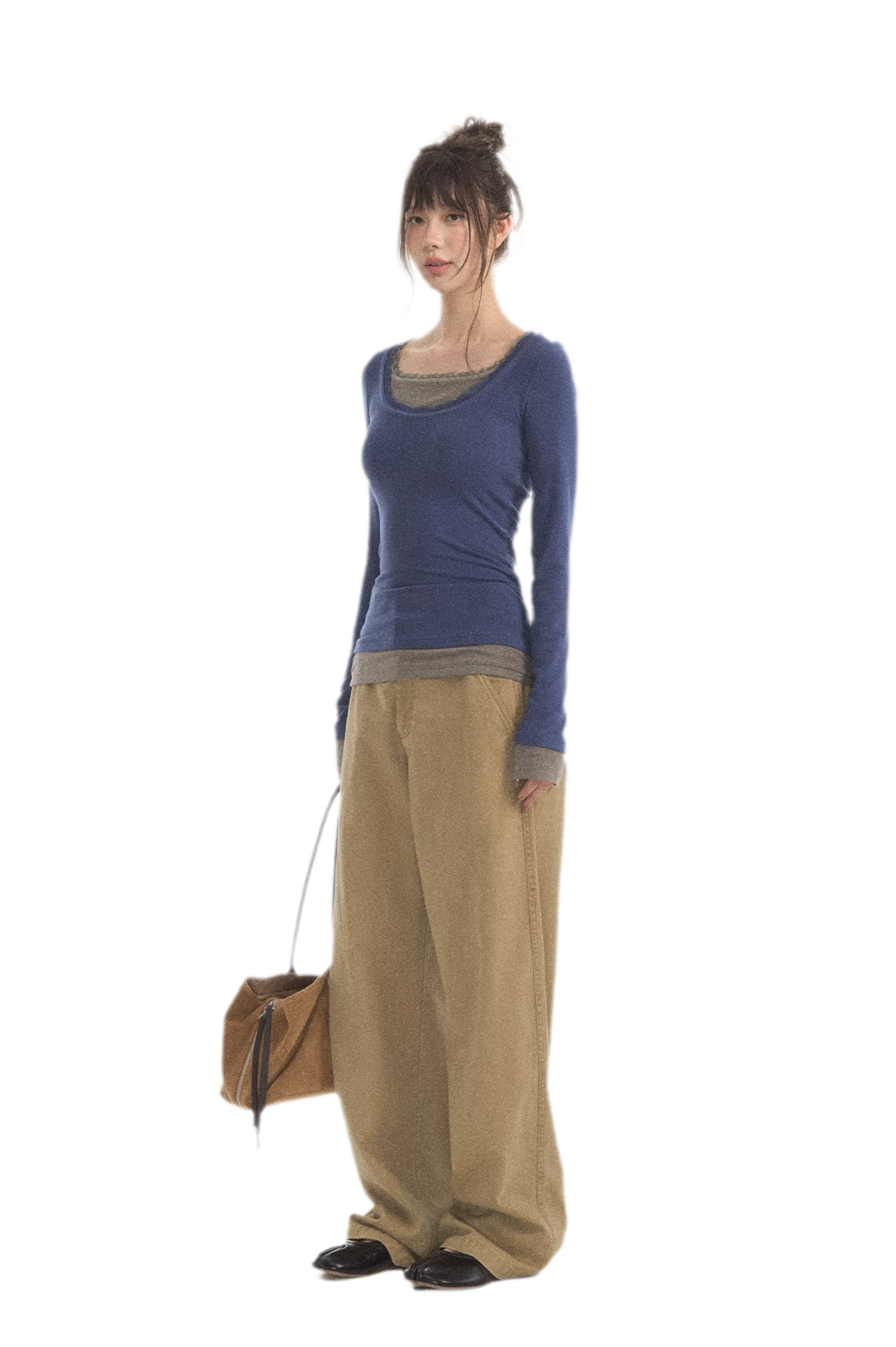 Mehrlagiges Stricktop mit Spitzenbesatz