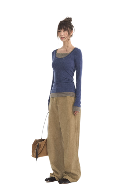 Mehrlagiges Stricktop mit Spitzenbesatz