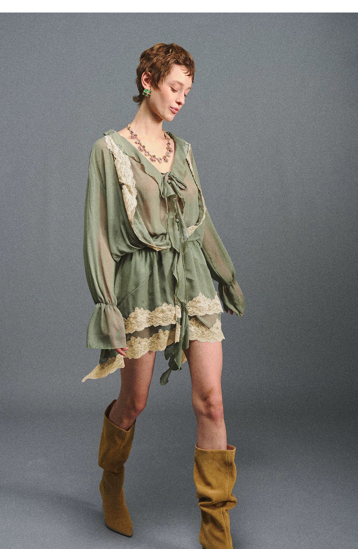 Vintage Moss Green Lace Dress