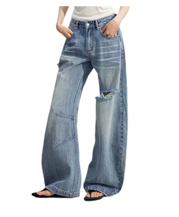 Distressed Curved Jeans