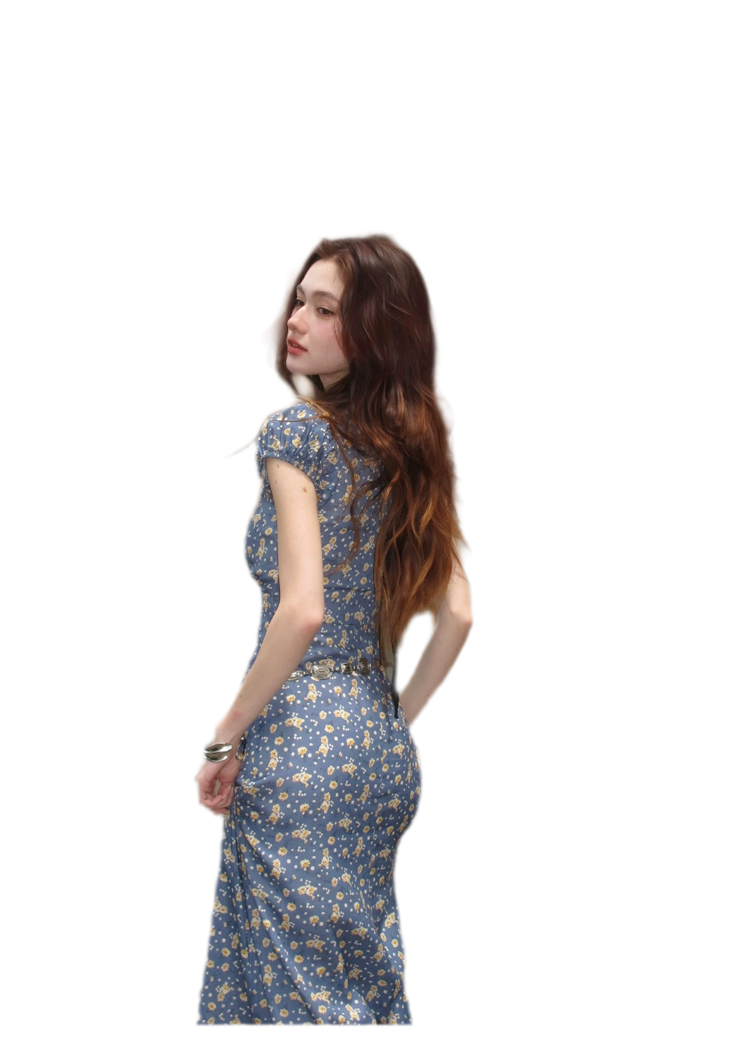 Blue Floral Tencel Dress