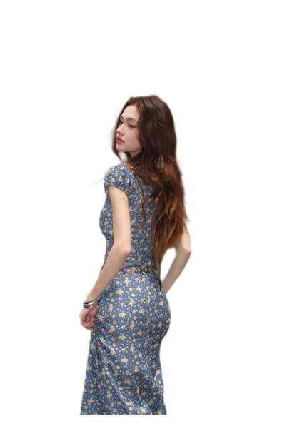 Blue Floral Tencel Dress