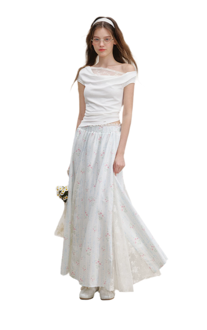 Asymmetric Lace Short Sleeve T-Shirt