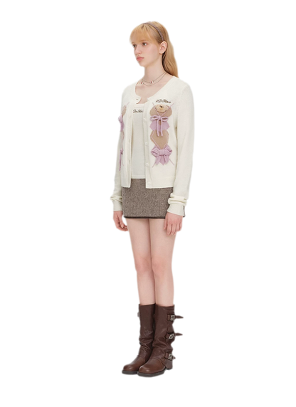 Diamond Knit Bow Cardigan Set