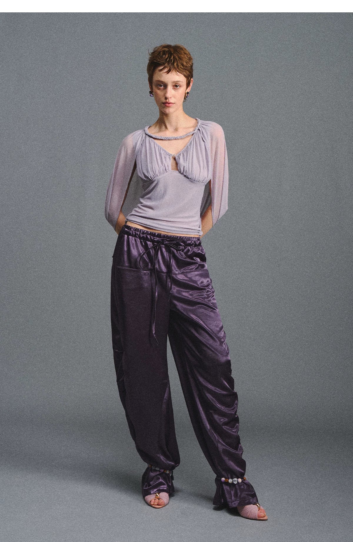 Satin Jogger Pants with Beaded Drawstring
