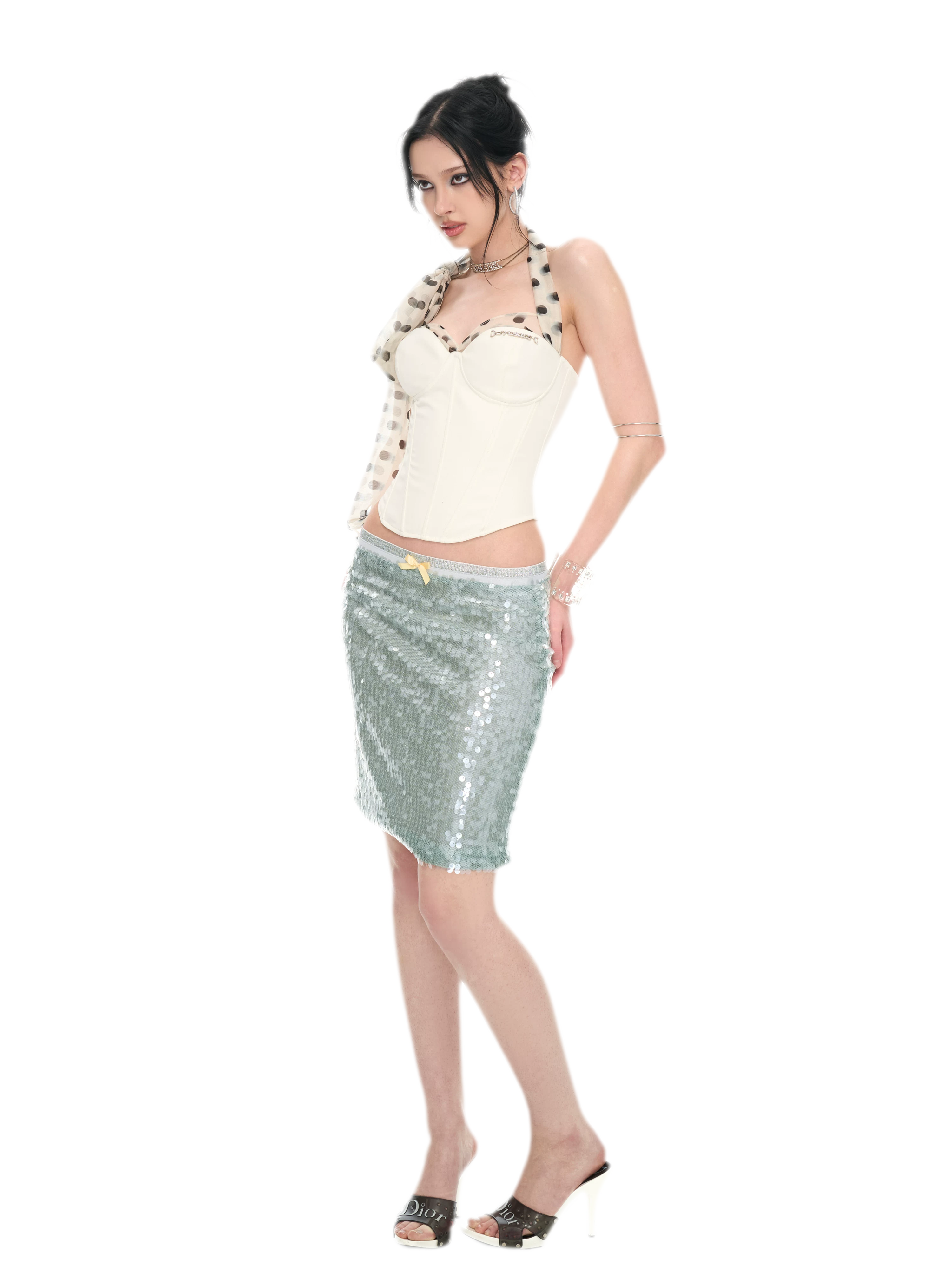 White Polka Dot Chiffon Corset