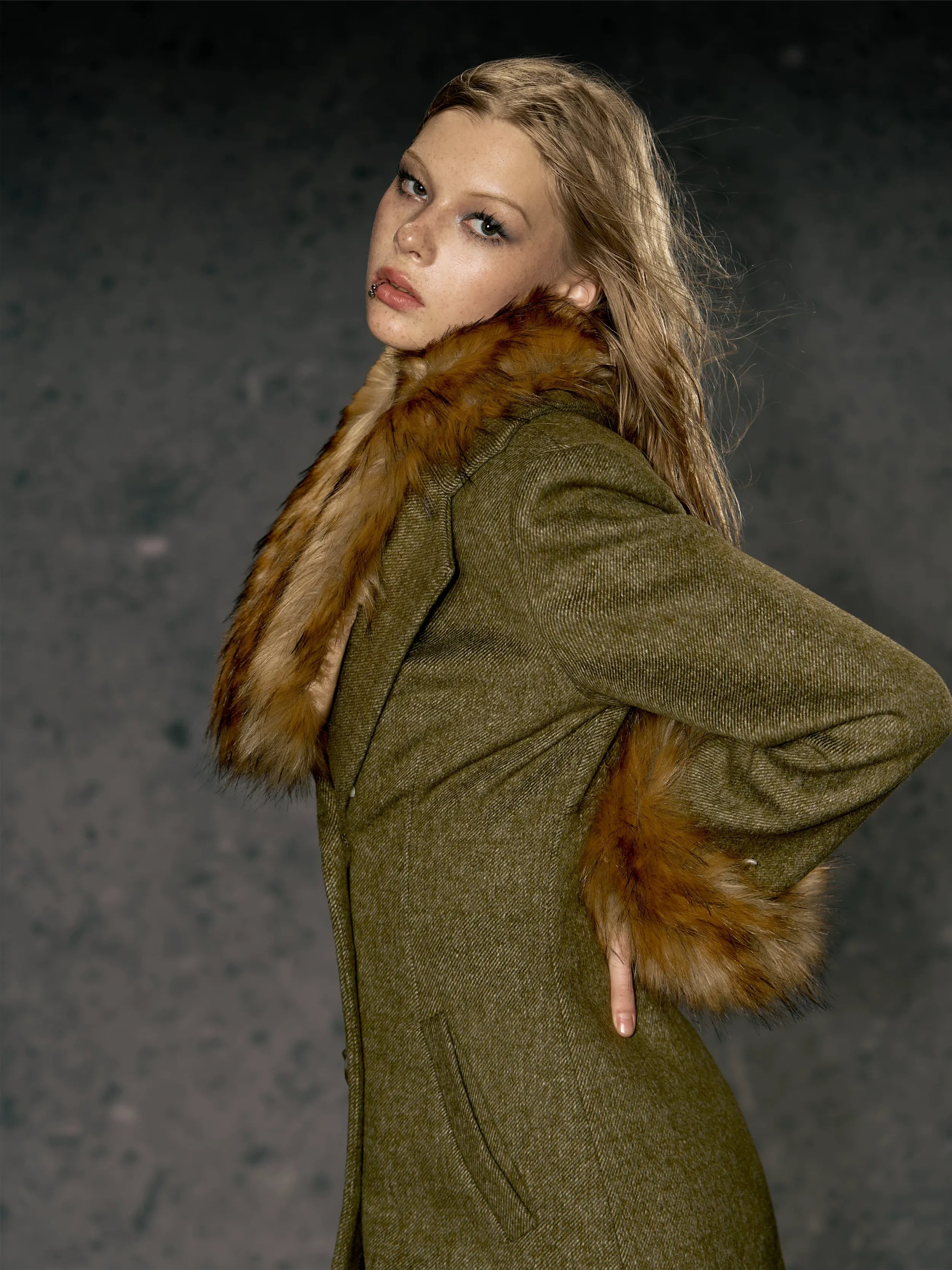 Faux Fur Collar Wool Coat