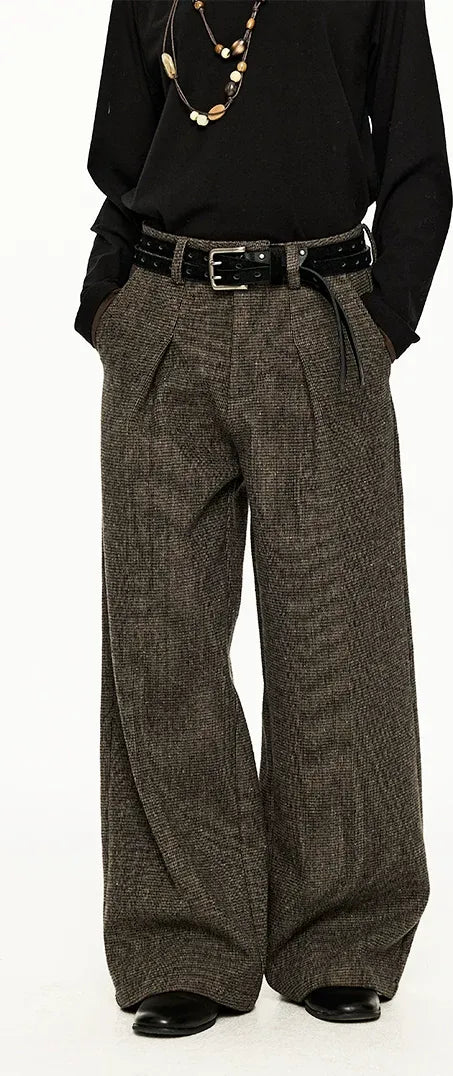 500G Houndstooth Pleated Wide-Leg Pants
