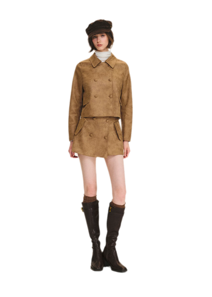 Distressed Leather Jacket Skort Set