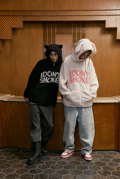Plush Hooded Animal-Ear Jacket
