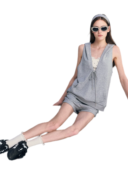U-Neck Hoodie Vest Set