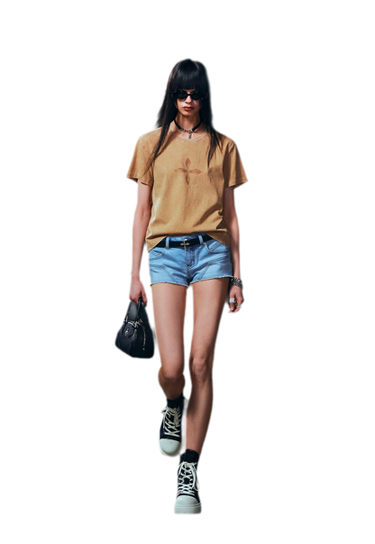 Vintage Washed Cross Embroidered Tee