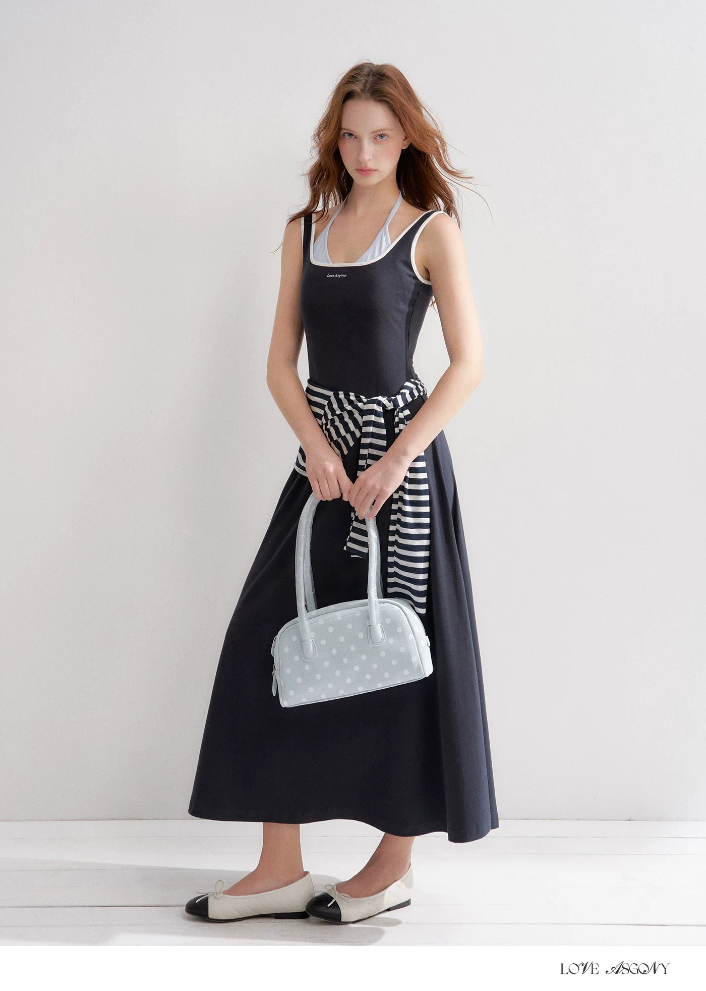 Contrast Color U-Neck Halter Knit Long Dress